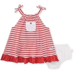 BURT’S Bees Striped Dress and Diaper Cover Set in Lobster Red